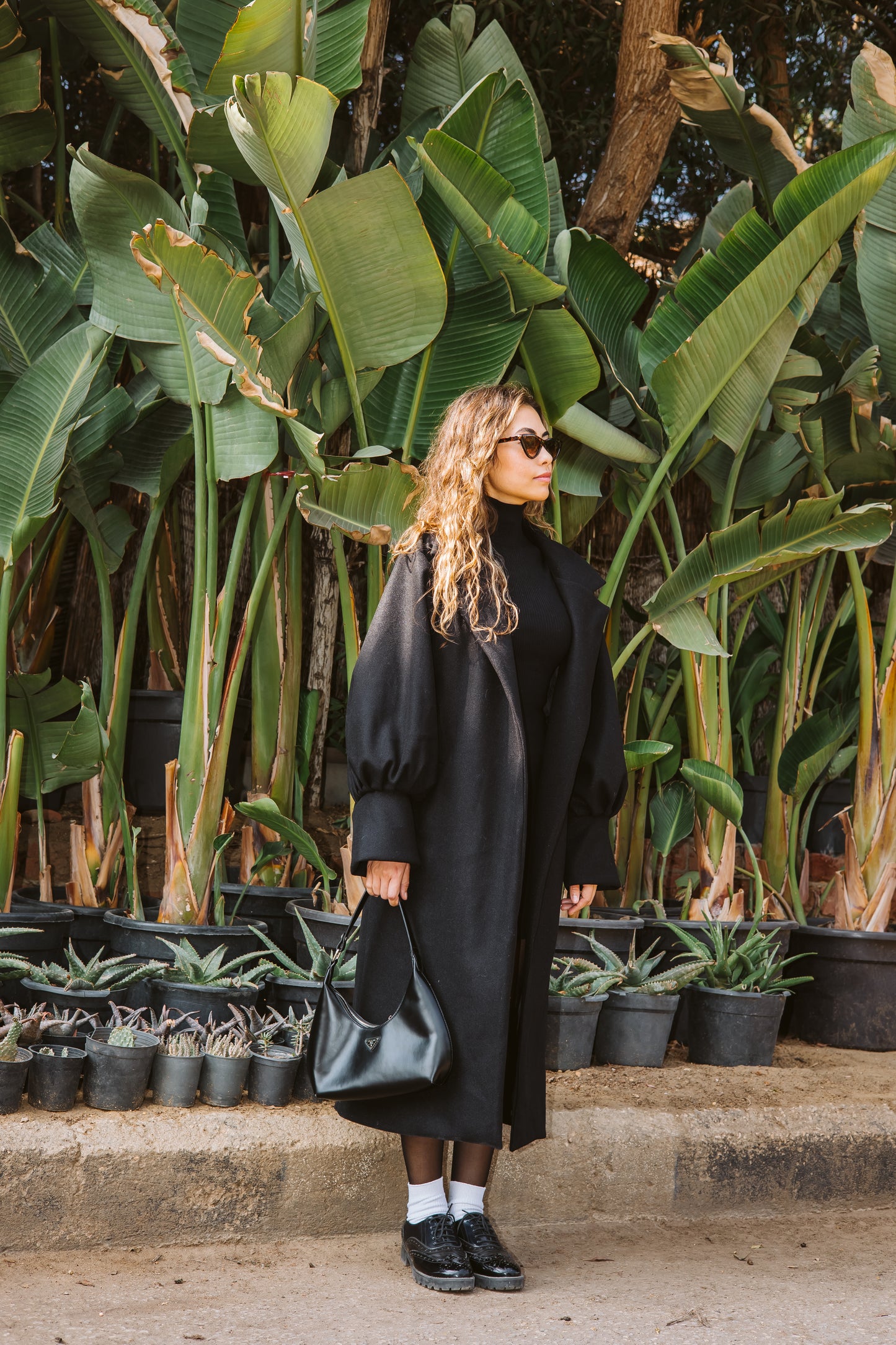 Puff Sleeves Coat - Black