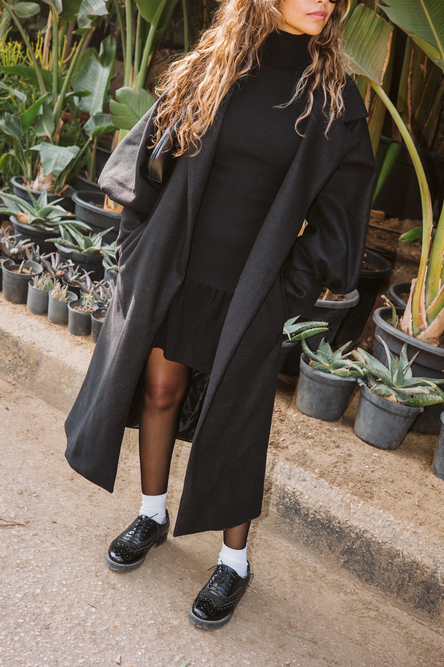 Puff Sleeves Coat - Black