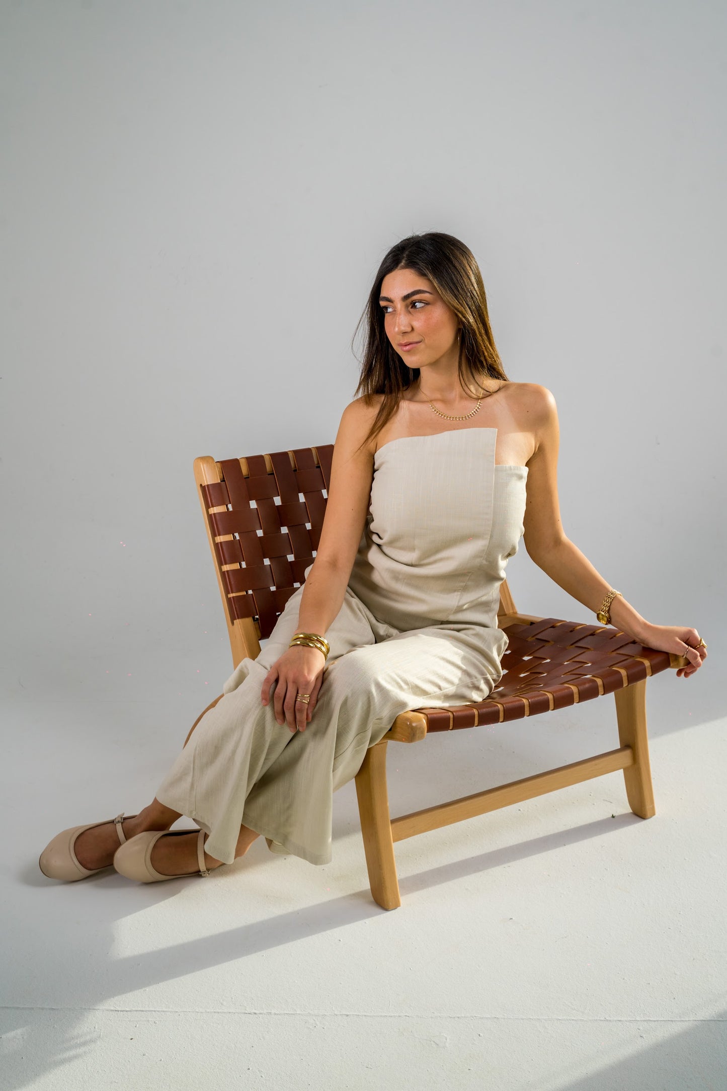 Strapless Linen Top - Beige