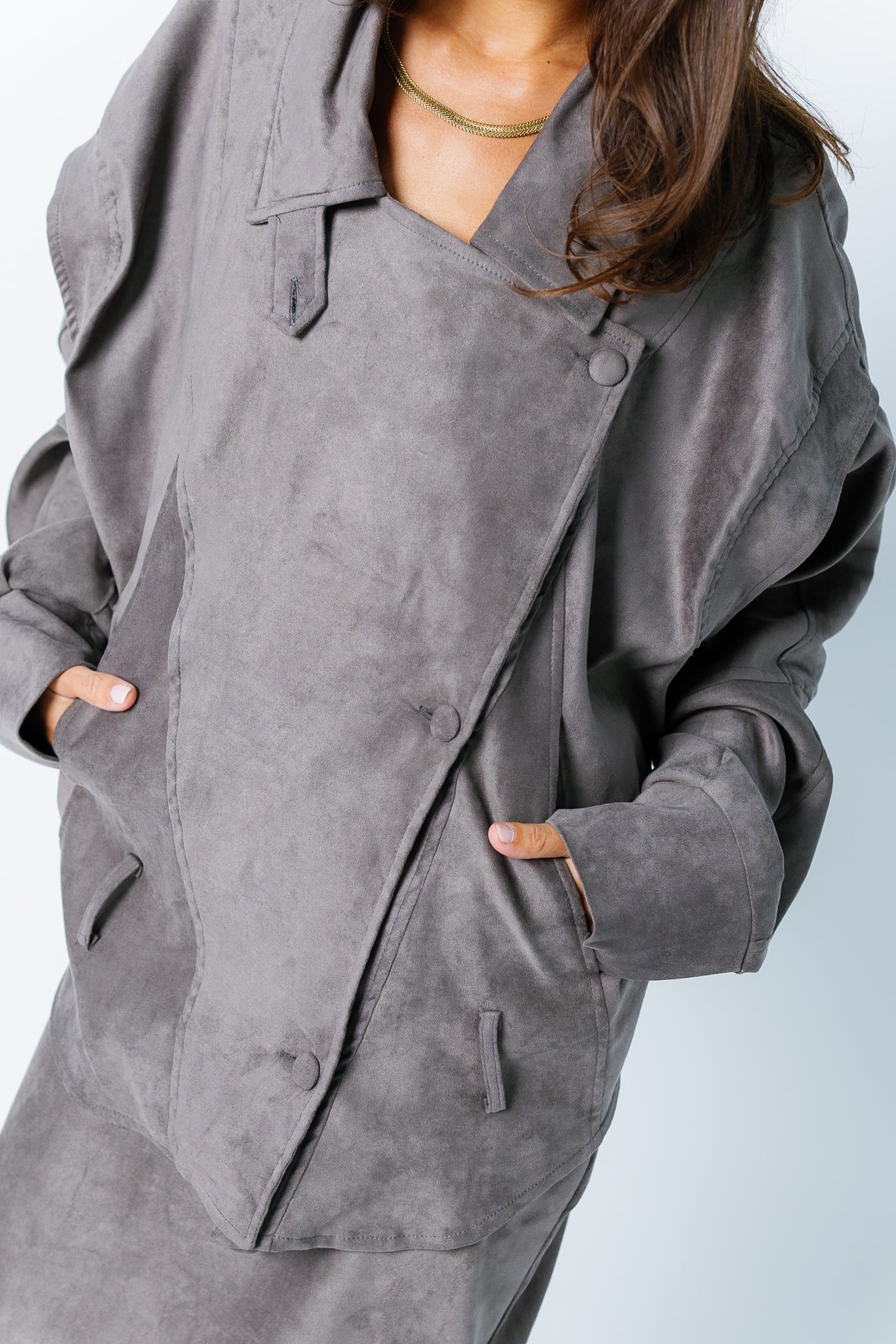 Oversized Suede Jacket - Grey