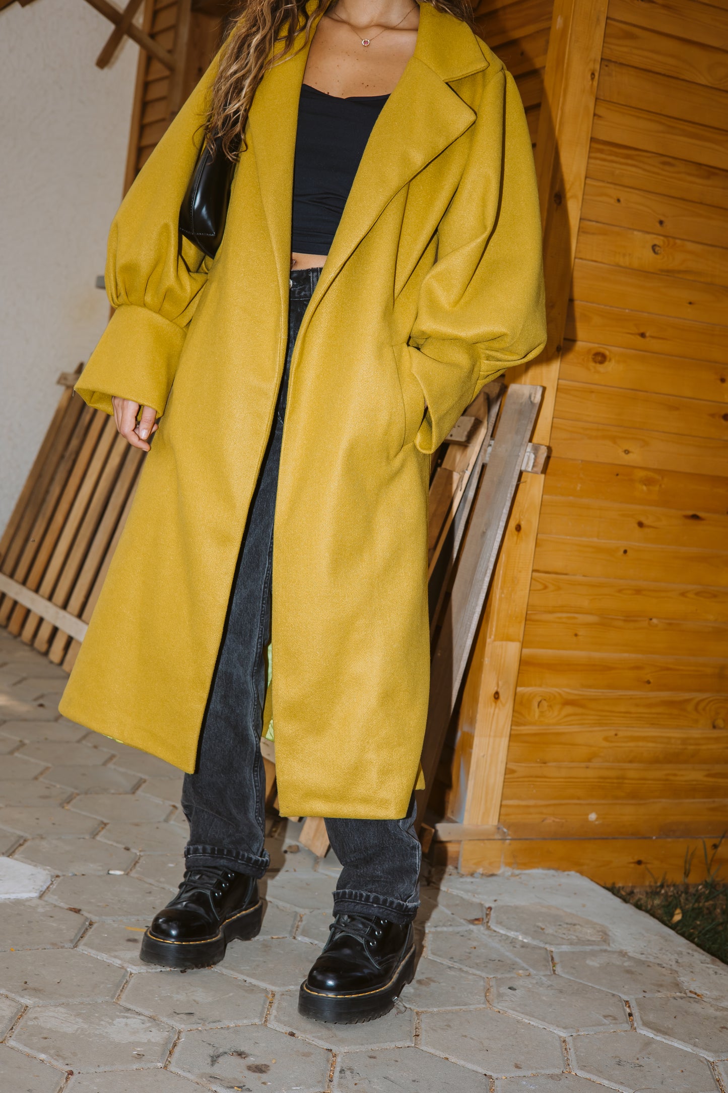Puff Sleeves Coat - Mustard Yellow