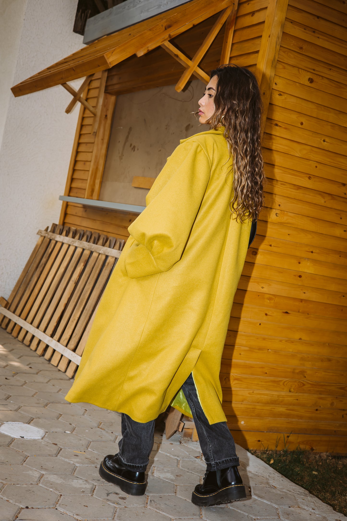 Puff Sleeves Coat - Mustard Yellow