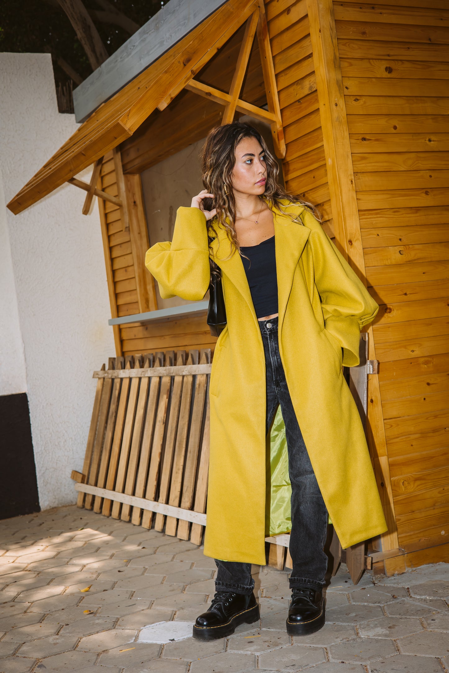 Puff Sleeves Coat - Mustard Yellow