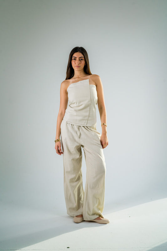 Strapless Linen Top - Beige