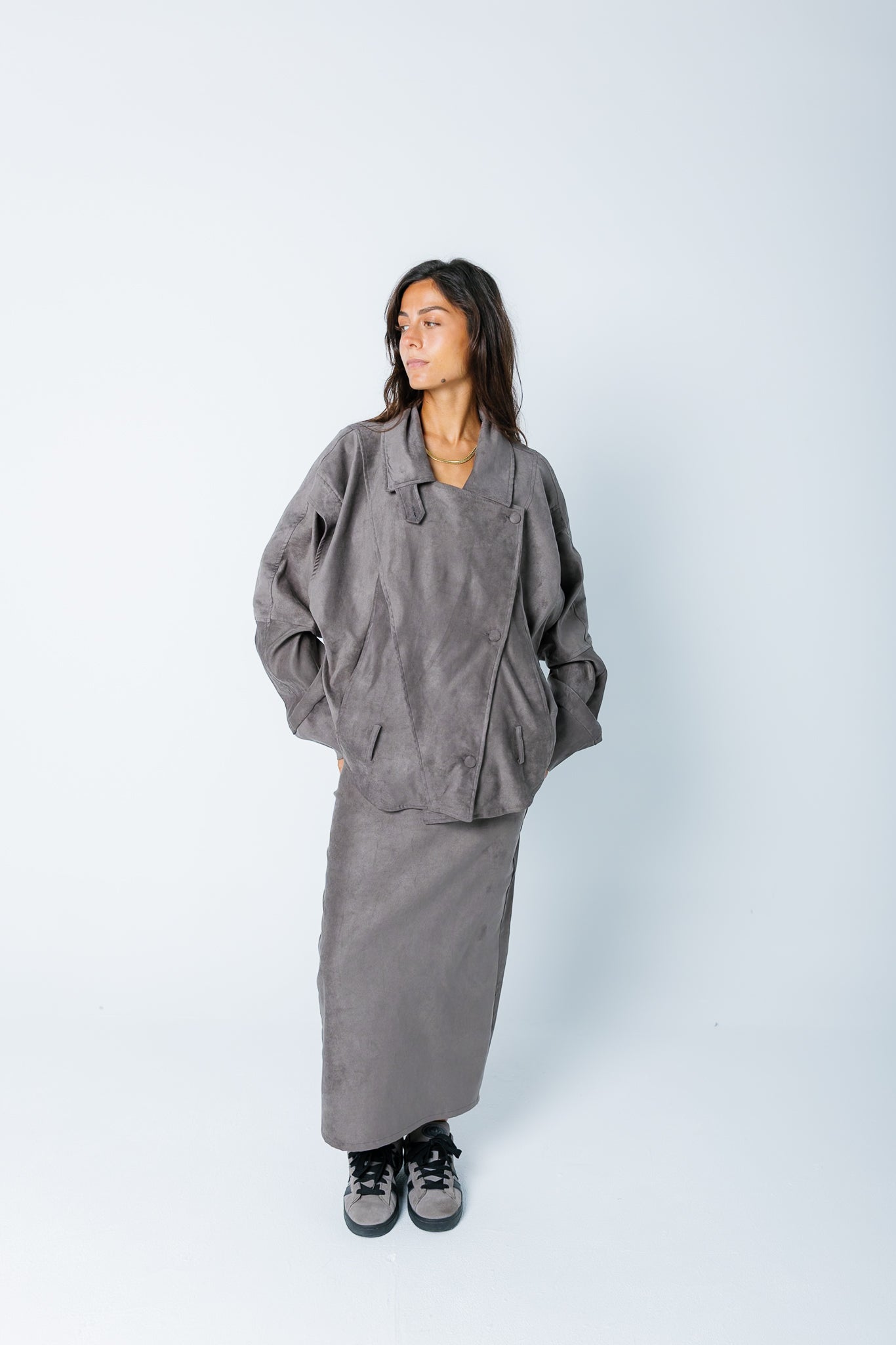 Oversized Suede Jacket - Grey