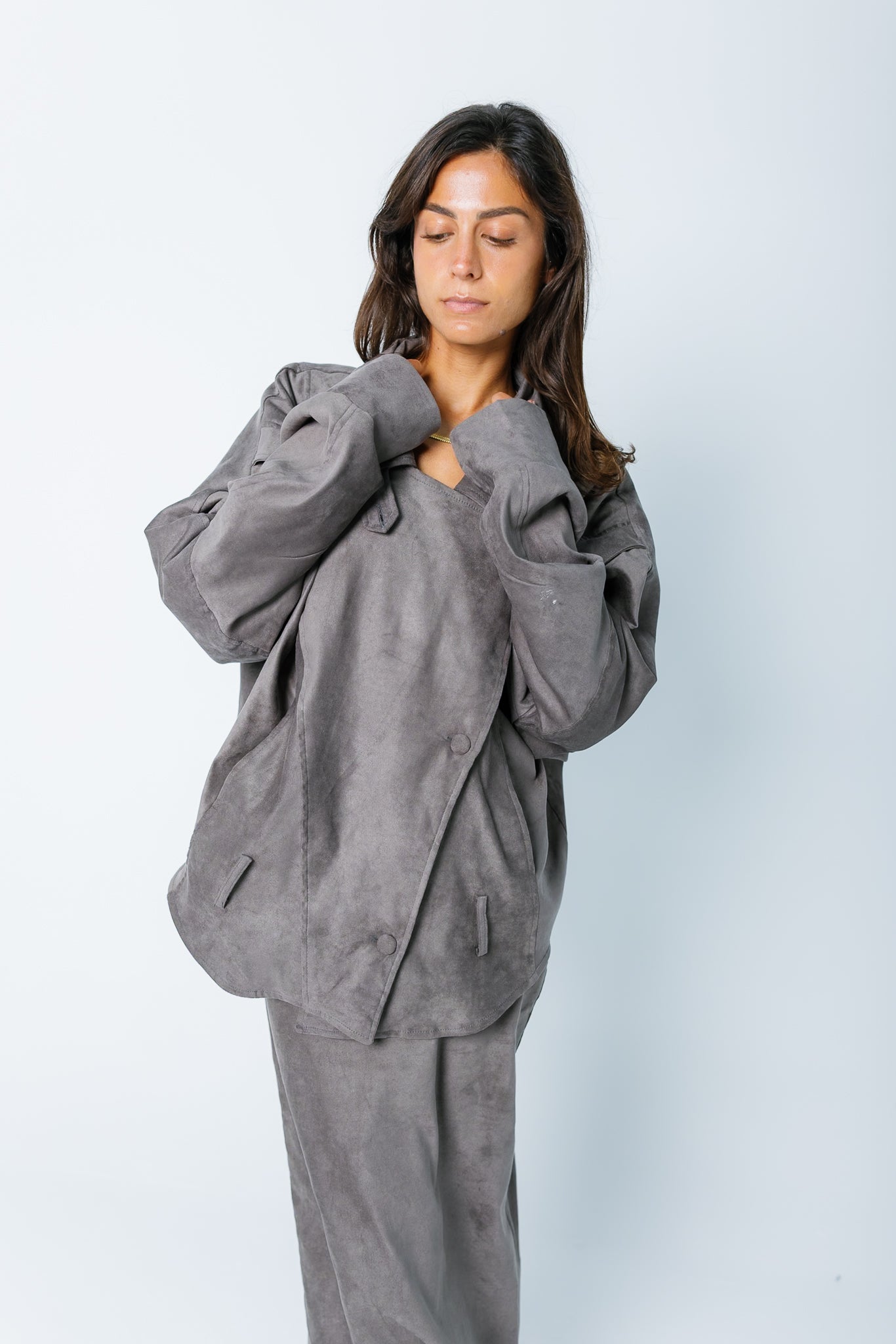 Oversized Suede Jacket - Grey