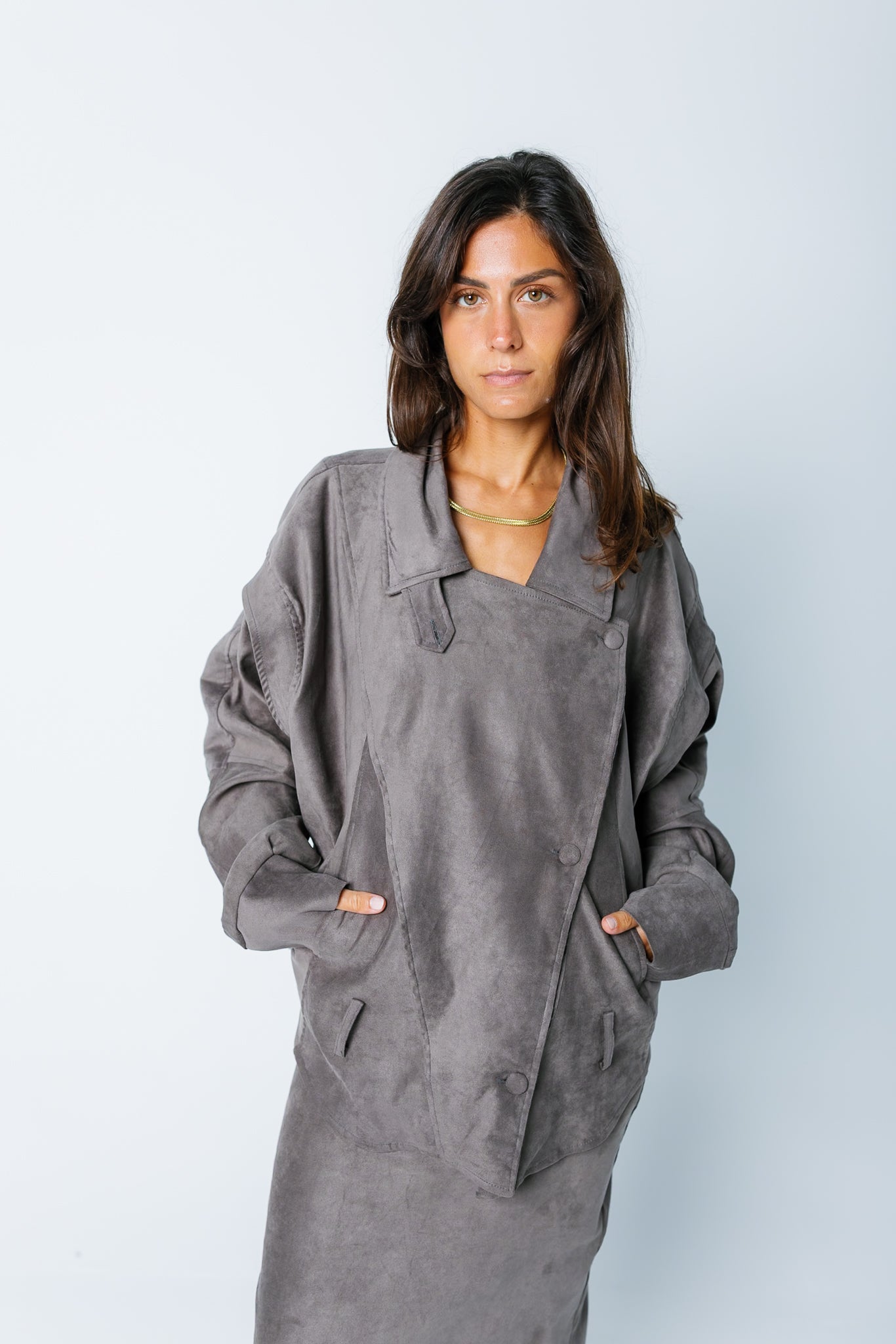Oversized Suede Jacket - Grey