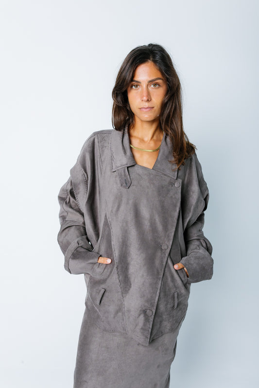 Oversized Suede Jacket - Grey