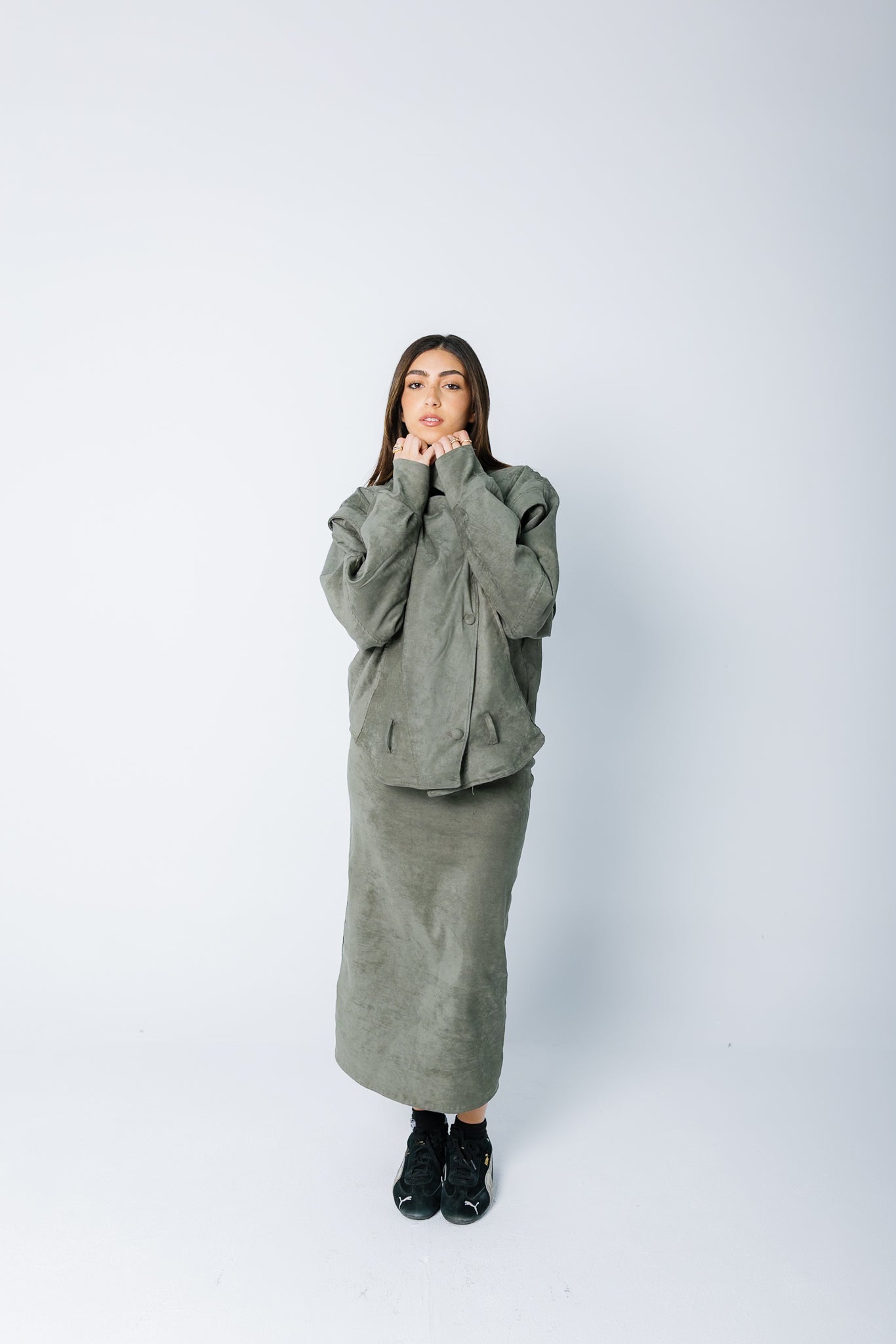Oversized Suede Jacket - Olive