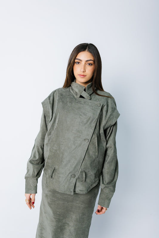 Oversized Suede Jacket - Olive