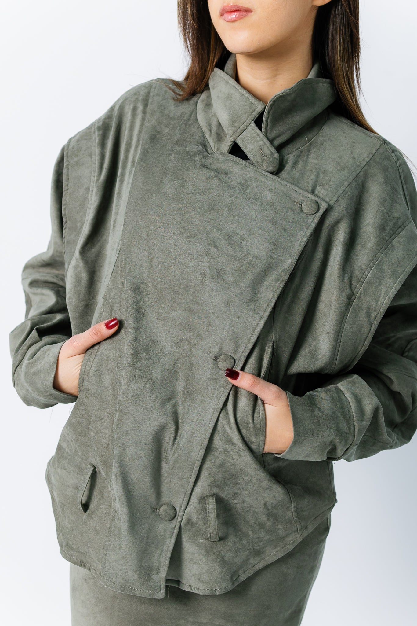 Oversized Suede Jacket - Olive