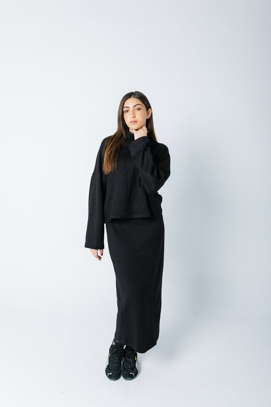 Knitted Skirt Set - Black