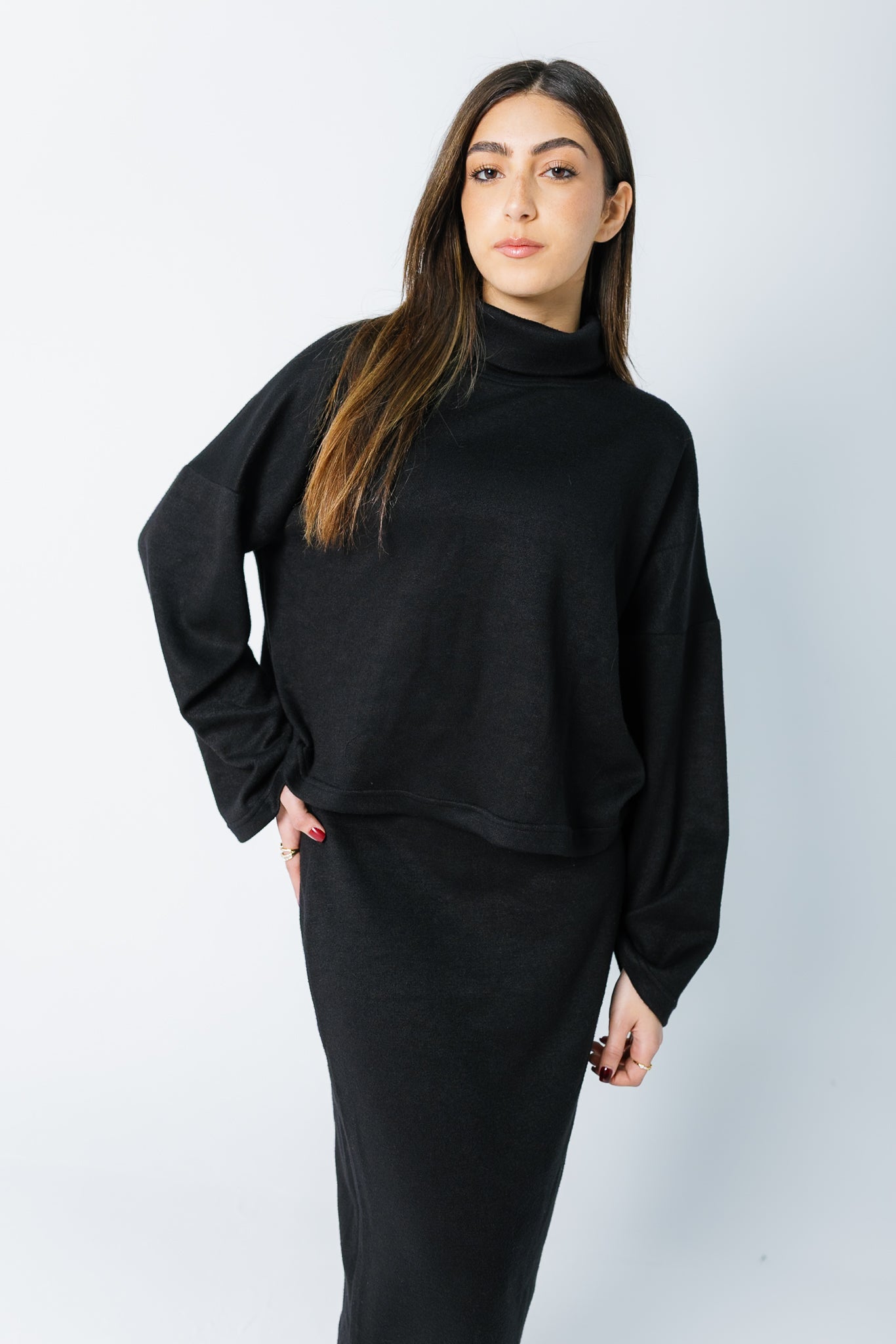 Knitted Skirt Set - Black