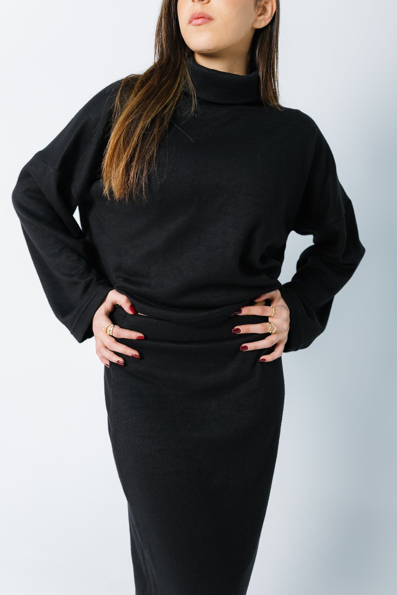 Knitted Skirt Set - Black